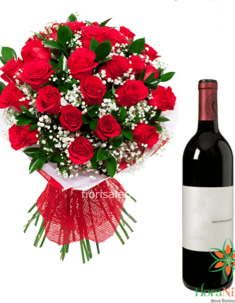 12 rose rosse e vino